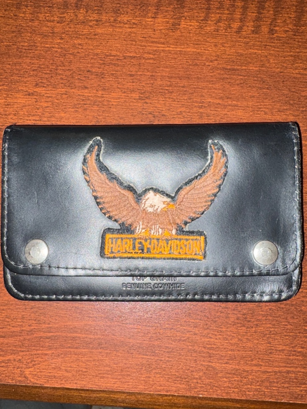 Harley Davidson Top Grain Genuine Cowhide Leather Biker Wallet Eagle Snap